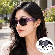 【SUNS】TR90包覆式精品大框偏光墨鏡 可套鏡/可單戴 暮光紫 抗藍光+抗UV400 修飾臉型 防眩光/眼鏡族首選