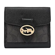 【全新福利品】COACH 7250 GEORGIE 馬車 LOGO PVC拼接零錢短夾.黑/深咖