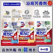 (2盒任選超值組)日本SC Johnson莊臣-約6週長效縫隙防霉浴廁芳香劑8ml/盒(如廁空間防臭盒,壁掛式廁所香氛,衛浴去味擴香,磁磚天花板除黑斑) 花香藍標*2盒