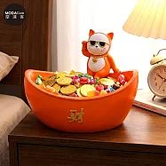 摩達客◉開運招財◉時尚潮酷墨鏡招財橘貓大元寶擺飾 聚寶盆糖.果收納 喬遷開業新居禮物