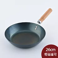 藤田金屬 職人木柄平底鐵鍋 平底鍋 煎鍋 鐵鍋 26cm 日本製 (電磁爐 IH爐可用)