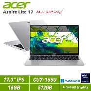 ★贈ACER滑鼠★ACER 宏碁 Aspire Lite 17 AL17-52P-78QF 銀 17.3吋筆電(CU7-155U/16GB/512GB/W11/2年保)