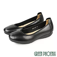 【GREEN PHOENIX】女 娃娃鞋 包鞋 小坡跟 真皮 OL 通勤 上班 面試 JP22.5 黑色