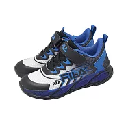 Fila 休閒鞋 J835A 中大童鞋 燈鞋 藍 魔鬼氈 拼接 運動鞋 2J835A003 17cm BLACK/BLUE