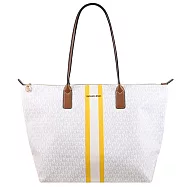 【全新福利品】MICHAEL KORS TRAVEL 經典MK印花條紋PVC托特包.白
