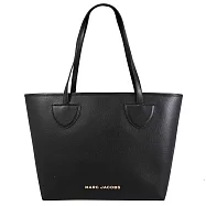 MARC JACOBS 馬克賈伯 金屬LOGO荔枝皮革托特購物包.黑色