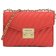 【全新福利品】MICHAEL KORS Rose 斜格紋小香風壓扣翻蓋鍊包. 珊瑚紅