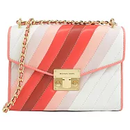 【全新福利品】MICHAEL KORS Rose 斜格紋小香風壓扣翻蓋鍊包. 粉白