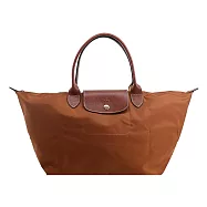 LONGCHAMP LE PLIAGE系列再生尼龍寬版摺疊肩背/手提水餃包(大) 白蘭地酒