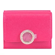 BVLGARI 寶格麗 292013 金屬釦LOGO牛皮三折小短夾.桃粉