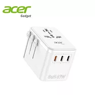 【ACER 宏碁】47W GaN氮化鎵 萬國旅行轉接頭 PD快充萬用充(3C1A+1插座) 台灣BSMI雙認證 出國旅遊 白色