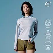 ADISI 女輕量散熱速乾智能抑菌訓練連帽T AL2611109 (S-L)|抗UV 吸濕排汗 消臭 彈性 排汗衣 運動上衣 S 灰白