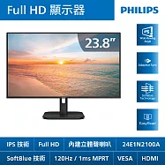 PHILIPS 飛利浦24E1N2100A 24型FHD液晶螢幕(IPS/120Hz/1ms/VGA/HDMI/內建喇叭)