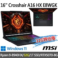 msi微星 Crosshair A16 HX E8WGK-017TW 16吋 電競筆電(R9-8940HX/32G/1T SSD/RTX5070/W11-32G特仕版)