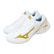 Mizuno 美津濃 羽球鞋 Wave Claw 4 寬楦 男鞋 女鞋 白 緩震 回彈 室內運動 71GA2643-18 27.5cm WHITE/GOLD