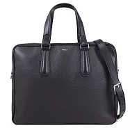【全新福利品】BALLY 6306623 SPIN 燙銀LOGO荔枝牛皮雙拉鍊兩用公事包.黑