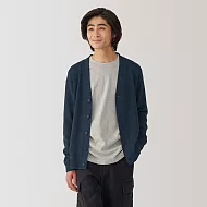 【MUJI 無印良品】男大豆纖維中密織V領開襟衫 M 暗藍