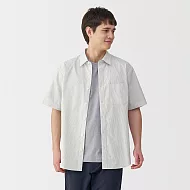 【MUJI 無印良品】男水洗平織布短袖襯衫 S 柔白直紋