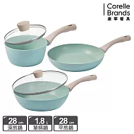 超值三鍋組【美國康寧】鈦輕量不沾鍋 牛奶鍋18cm+平煎28cm+深炒28cm