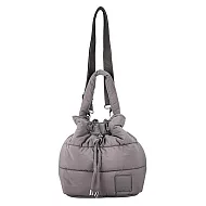 [星巴克]灰棕尼龍絎縫筒型側背包