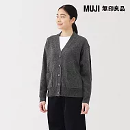 【MUJI 無印良品】女水洗羊毛中密織V領開襟衫 S 墨灰