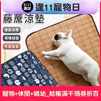 【EZlife】寵物藤席珊瑚絨兩用墊(50x38cm) 藍底白貓