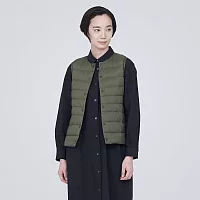 【MUJI 無印良品】女輕量羽絨抗靜電內裏無領背心 XXL 煙燻綠