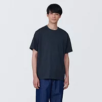 【MUJI 無印良品】男棉混天竺圓領短袖T恤 S 暗藍