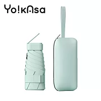 【Yo!kAsa】極致輕量防曬抗UV六折迷你扣環黑膠傘 贈拉鍊收納包(三色任選) 薄荷綠
