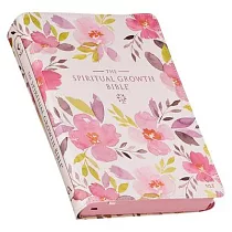 The Spiritual Growth Bible， Study Bible， NLT ─ New Living Translation Holy Bible， Faux Leather， Pink Purple Printed Floral