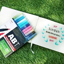 【TOMBOW日本蜻蜓】ABT雙頭彩色毛筆12色組_藍粉系列(附贈品)