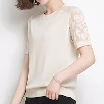 【ACheter】美麗佳人蕾絲香肩冰絲針織上衣T恤#109052─ F 杏