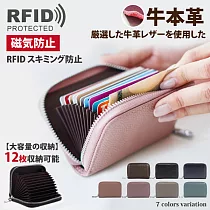 【Sayaka紗彌佳】頂級頭層牛皮─ RFID磁氣防盜刷12卡風琴式卡包 / 零錢包 ─豆粉色