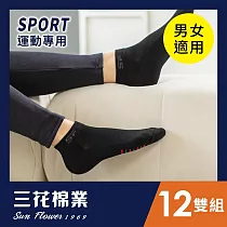 【SunFlower三花】三花1/4毛巾底運動襪.襪子(12雙組) 黑