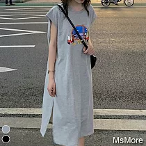 【MsMore】原宿風ins學生無袖T恤印花休閒洋裝#110475─ L 灰