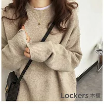 【Lockers 木櫃】寬鬆慵懶風針織衫長袖上衣─3色 L11010268 FREE 燕麥色