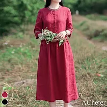 【ACheter】 日系皇家氣質棉麻刺繡洋裝# 112276 XL 紅色