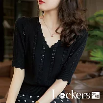 【Lockers 木櫃】春夏冰絲簍空短上衣 L111050908 FREE 黑色