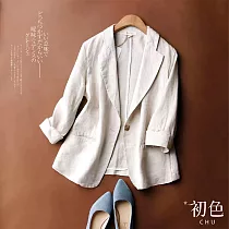 【初色】透氣夏款單扣棉麻風西裝外套─共3色─61458(L─2XL可選) 2XL 米白色