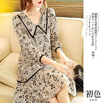 【初色】溫柔風娃娃領束口連衣裙─花色─60988(M─2XL可選) M 花色