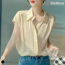 【MsMore】 涼感絲短袖寬鬆襯衫上衣# 113256 L 杏色