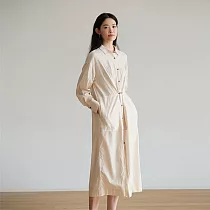 旅途原品 100%棉文藝襯衫連衣裙 M L XL XL 杏仁米
