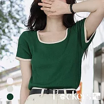 【Lockers 木櫃】夏季法式撞色U領上衣 L111082210 FREE 綠色