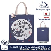 【Kusuguru Japan】日本眼鏡貓Matilda─san系列日式和柄雜誌包 ─經典款(藍色)