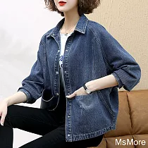 【MsMore】 時髦寬鬆顯瘦長袖高棉牛仔外套# 113593 L 牛仔藍