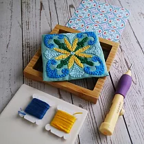 【俄羅斯刺繡】花磚杯墊 A.藍黃色