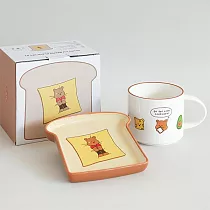 【韓國Dailylike】可愛動物陶瓷馬克杯+吐司餐盤2件禮盒 ‧ Cheese