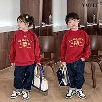 【AMIEE】平安喜樂加絨閤家親子裝(KDTQ─C22/KDTQ─T165) XXS 小孩紅色(110CM)