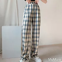 【MsMore】 格子闊腿褲薄款高腰直筒長褲休閒寬鬆顯瘦長腿褲# 116218 2XL 格子