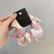【JENG】法式高顏值立體蝴蝶碎花大腸髮圈 _粉彩蝶